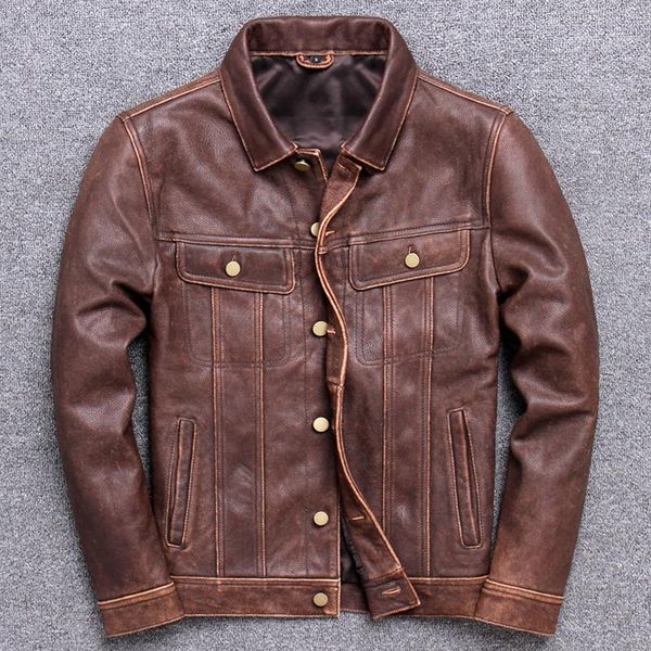 men's leather & faux 2021 genuine clothing male head layer cowhide jacket leisure time lapel short loose coat cowboy goatskin, Black
men's leather & faux 2021 genuine clothing male head layer cowhide jacket leisure time lapel short loose coat cowboy goatskin, Black