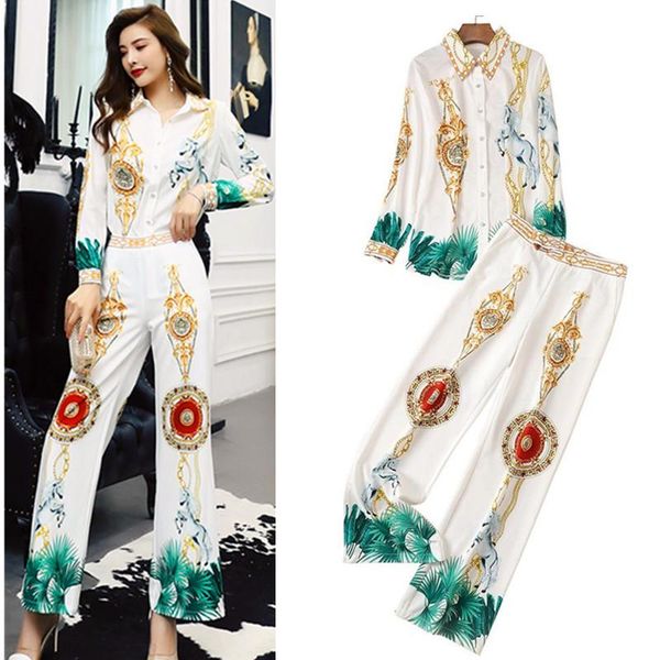 women's two piece pants t-stage spring and summer trousers suit retro floral shirt + self-cultivation party ns585, White
women's two piece pants t-stage spring and summer trousers suit retro floral shirt + self-cultivation party ns585, White