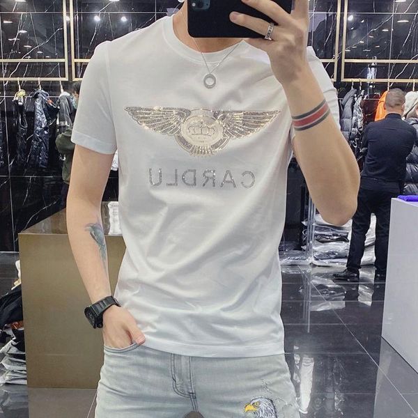 men's t-shirts half sleeve 2021 summer korean fashion slim ice silk cotton net red drilling short t-shirt jacket, White;black
men's t-shirts half sleeve 2021 summer korean fashion slim ice silk cotton net red drilling short t-shirt jacket, White;black