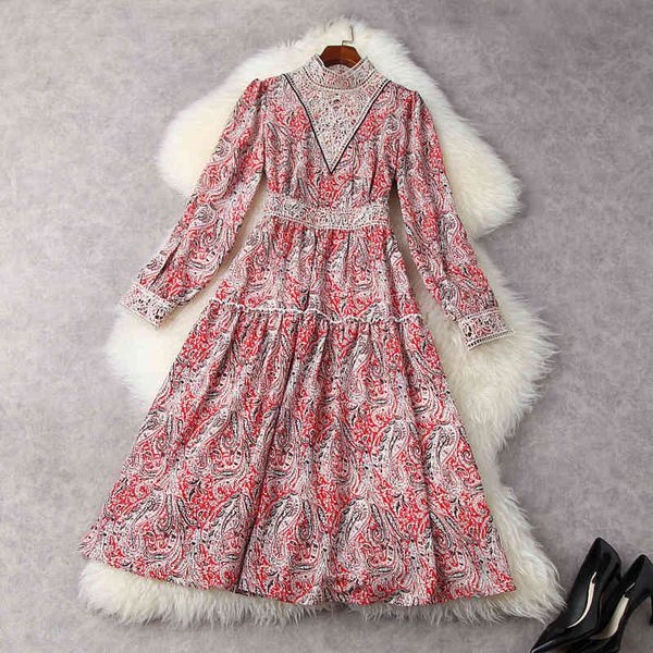 high street fashion retro embroidered hollow collar printed over the knee dress 210521, Black;gray
high street fashion retro embroidered hollow collar printed over the knee dress 210521, Black;gray
