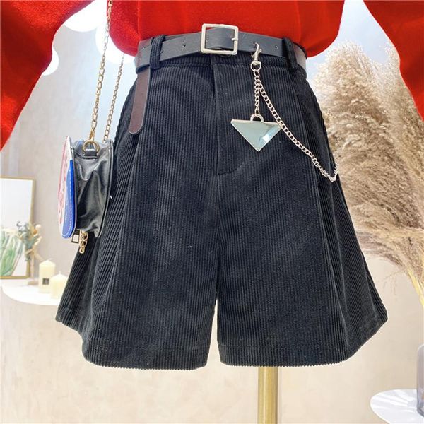 women's shorts niche design clothing autumn high waist corduroy ersion loose thin casual tooling wide leg pants with belt, White;black
women's shorts niche design clothing autumn high waist corduroy ersion loose thin casual tooling wide leg pants with belt, White;black