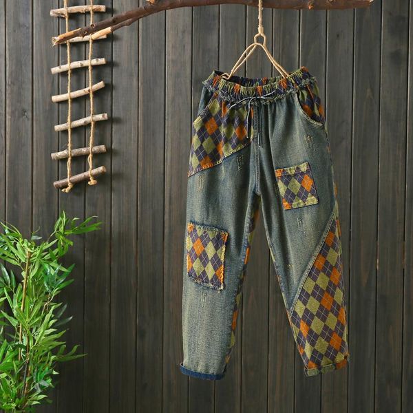 women's jeans denim cropped trousers female color matching splicing slim harem pants elastic waist washed old woman, Blue
women's jeans denim cropped trousers female color matching splicing slim harem pants elastic waist washed old woman, Blue
