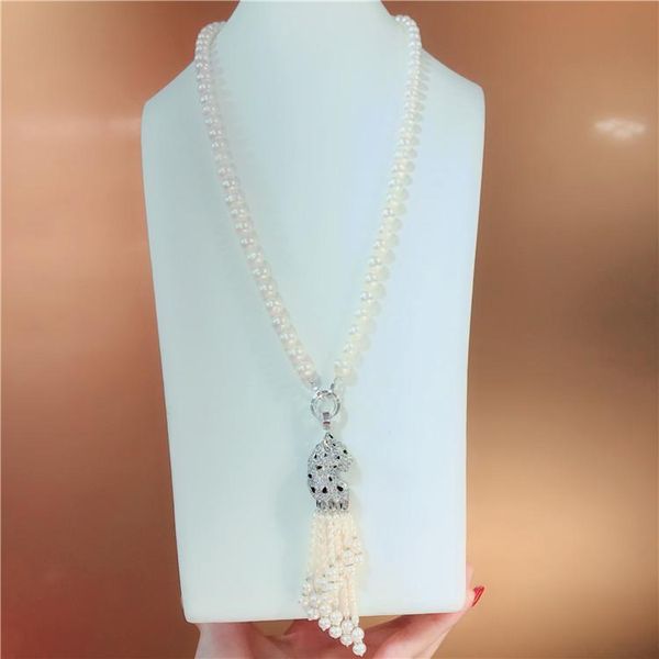 chains sell natural 8-9mm white freshwater pearl necklace zircon leopard accessories tassel sweater chain fashion jewelry 60+12cm, Silver
chains sell natural 8-9mm white freshwater pearl necklace zircon leopard accessories tassel sweater chain fashion jewelry 60+12cm, Silver