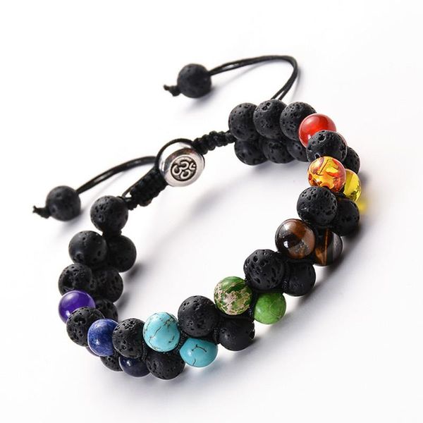 link, chain fashion 7 chakra natural handmade braided double layer lava bracelets couple adjustable energy colorful beaded charm bracelet, Black
link, chain fashion 7 chakra natural handmade braided double layer lava bracelets couple adjustable energy colorful beaded charm bracelet, Black