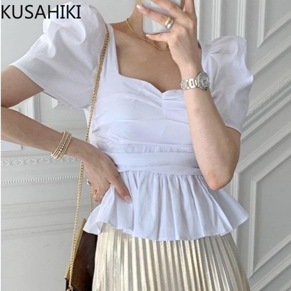 women's blouses & shirts kusahiki puff sleeve square collar women blouse korean elegant folds slim waist ruffle shirt 2021 fashion soli, White
women's blouses & shirts kusahiki puff sleeve square collar women blouse korean elegant folds slim waist ruffle shirt 2021 fashion soli, White
