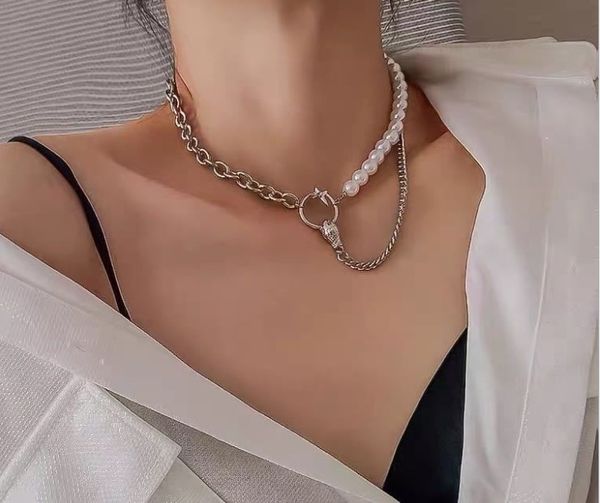 japanese and korean pearl mosaic pendant necklaces women's simple cool style chain hip hop street accessories, Silver
japanese and korean pearl mosaic pendant necklaces women's simple cool style chain hip hop street accessories, Silver
