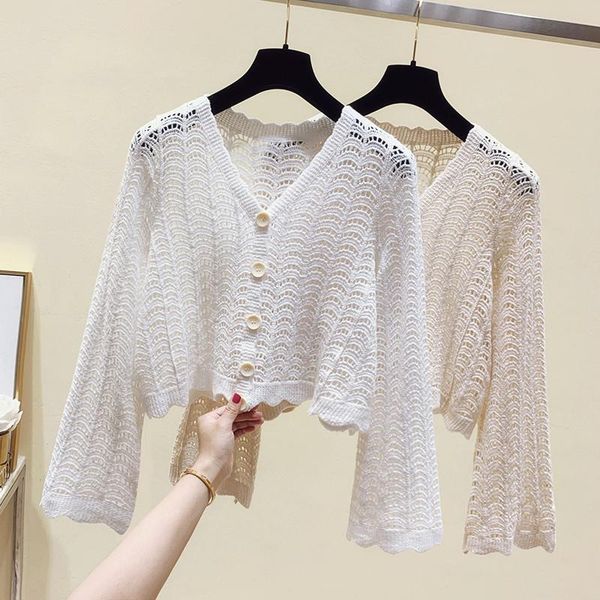 women's blouses & shirts lace hollow out cardigan for women smmer design 2021 flare sleeved solid short loose elegant female outwear, White
women's blouses & shirts lace hollow out cardigan for women smmer design 2021 flare sleeved solid short loose elegant female outwear, White