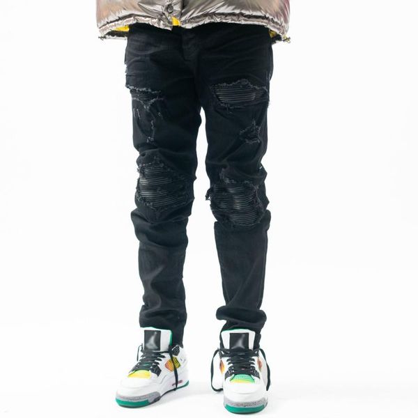 men's jeans 2021 male autum american hip-hop denim pants slim-fit trousers black ripped patch leather motorcycle high street, Blue
men's jeans 2021 male autum american hip-hop denim pants slim-fit trousers black ripped patch leather motorcycle high street, Blue