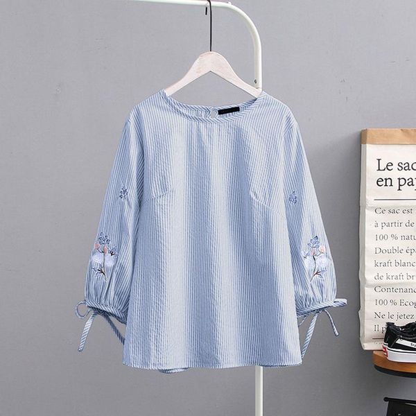 summer floral embroidery elegant striped women shirts casual 3 4 sleeve tunic female work ol blusas chemise, White
summer floral embroidery elegant striped women shirts casual 3 4 sleeve tunic female work ol blusas chemise, White
