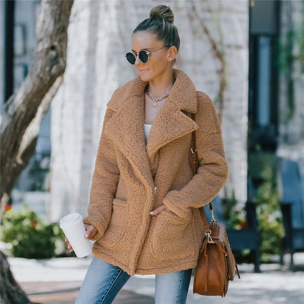 women's fur & faux women coat luxury teddy fleece cardigan half zipper chic lapel jacket big pocket winter fluffy warm, Black
women's fur & faux women coat luxury teddy fleece cardigan half zipper chic lapel jacket big pocket winter fluffy warm, Black