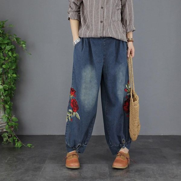 women's jeans women plus size elastic waist denim harem pants mid ladies loose big embroidery trousers, Blue
women's jeans women plus size elastic waist denim harem pants mid ladies loose big embroidery trousers, Blue