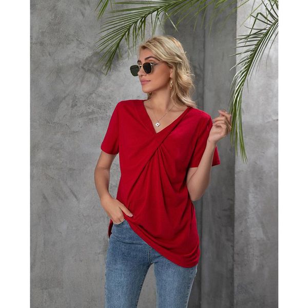 women's blouses & shirts summer girls solid color coat v-neck knotted casual slim t-shirt daily commuting home style for office ladies, White
women's blouses & shirts summer girls solid color coat v-neck knotted casual slim t-shirt daily commuting home style for office ladies, White