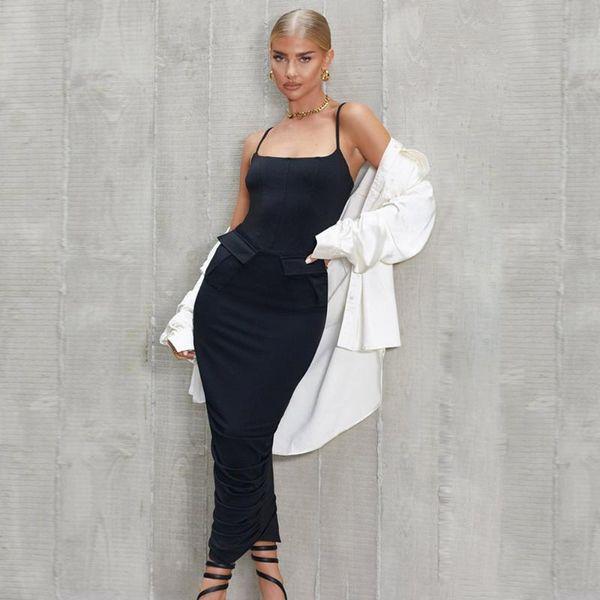 casual dresses women summer sleeveless backless draped midi black bodycon bandage dress 2021 designer elegant evening party vestidos, Black;gray
casual dresses women summer sleeveless backless draped midi black bodycon bandage dress 2021 designer elegant evening party vestidos, Black;gray