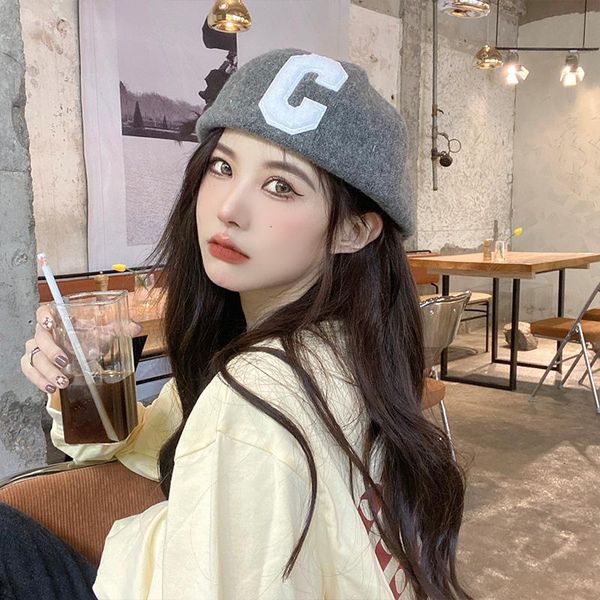 berets japanese reverse wool tweed c-letter duck tongue hat versatile beret female autumn small face forward, Blue;gray
berets japanese reverse wool tweed c-letter duck tongue hat versatile beret female autumn small face forward, Blue;gray