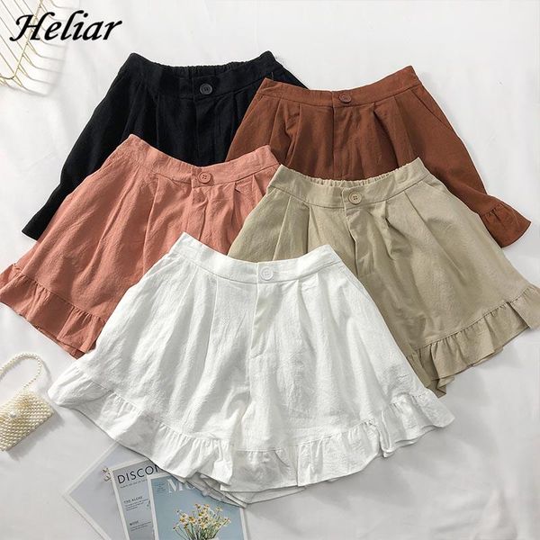 women's shorts heliar summer women casual femenino plus size short wide leg ruffled button 2021 street wear, White;black
women's shorts heliar summer women casual femenino plus size short wide leg ruffled button 2021 street wear, White;black