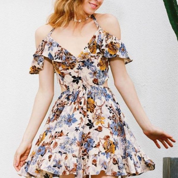 women's summer cool v-neck sling printing hanging neck off shoulder small fresh jumpsuit beach skirt swimwear, White;black
women's summer cool v-neck sling printing hanging neck off shoulder small fresh jumpsuit beach skirt swimwear, White;black