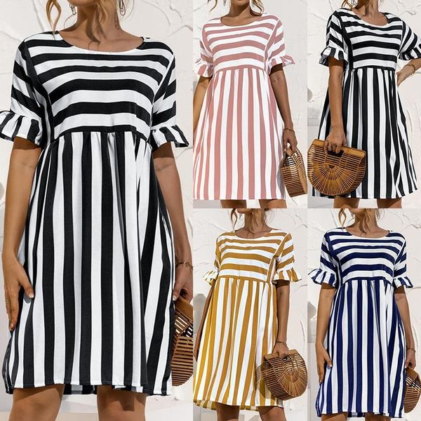 casual dresses 2021 summer fashion o neck women's dress loose solid short sleeve ruffle patchwork pocket ladies stripe, Black;gray
casual dresses 2021 summer fashion o neck women's dress loose solid short sleeve ruffle patchwork pocket ladies stripe, Black;gray