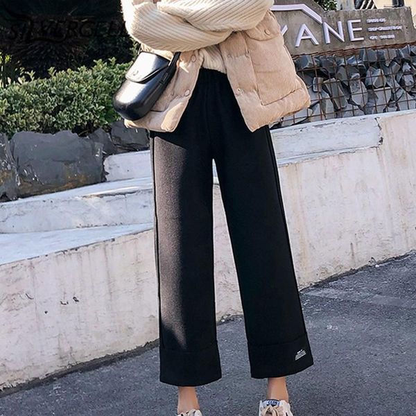 women's pants & capris ankle length women autumn 2021 solid wide leg loose casual trouser elastic waist plus size -3xl, Black;white 
women's pants & capris ankle length women autumn 2021 solid wide leg loose casual trouser elastic waist plus size -3xl, Black;white