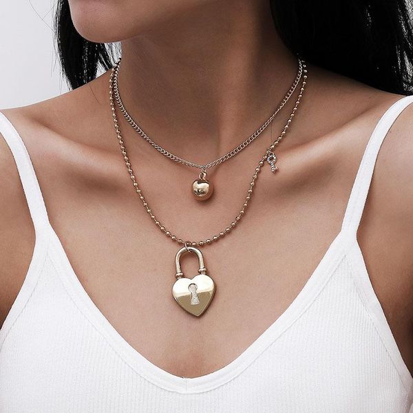 vintage temperament heart lock key pendant necklace women double layer geometric beaded chains clavicle necklaces punk jewelry, Silver
vintage temperament heart lock key pendant necklace women double layer geometric beaded chains clavicle necklaces punk jewelry, Silver