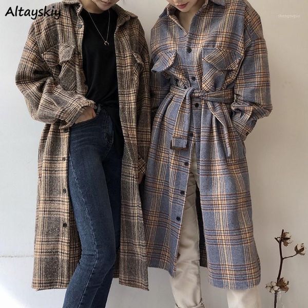 women's wool & blends women coats plaid trendy loose casual female elegant office lady single breasted retro classic slit all-match war, Black
women's wool & blends women coats plaid trendy loose casual female elegant office lady single breasted retro classic slit all-match war, Black