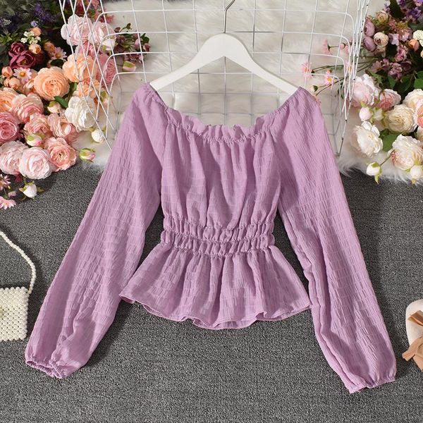 women's blouses & shirts korean womens off shoulder slash neck elastic waist slim fit solid color blusas clothing women 2021 casual ins, White
women's blouses & shirts korean womens off shoulder slash neck elastic waist slim fit solid color blusas clothing women 2021 casual ins, White