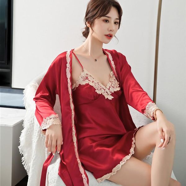 women's sleepwear women satin nightgown suit casual lace bathrobe gown 2pcs kimono robe set bride bridesmaid wedding summer nightwear, Black;red
women's sleepwear women satin nightgown suit casual lace bathrobe gown 2pcs kimono robe set bride bridesmaid wedding summer nightwear, Black;red