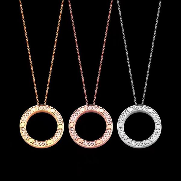 

High Quality Brand Stainless Steel Lover Pendant Necklace Fashion Choker Full CZ Designer Necklaces For Screw Wedding Jewelry Gift With Free Dust bag