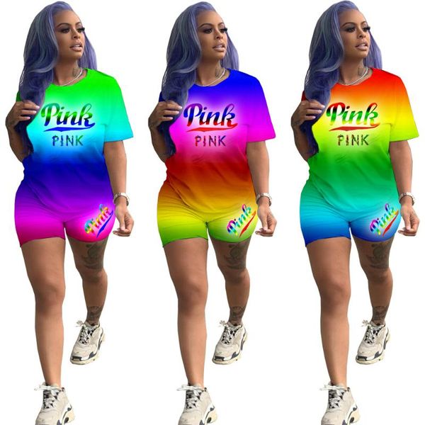 women's tracksuits european and american fashion summer rainbow gradient letter printing casual sports two-piece suit, Gray
women's tracksuits european and american fashion summer rainbow gradient letter printing casual sports two-piece suit, Gray