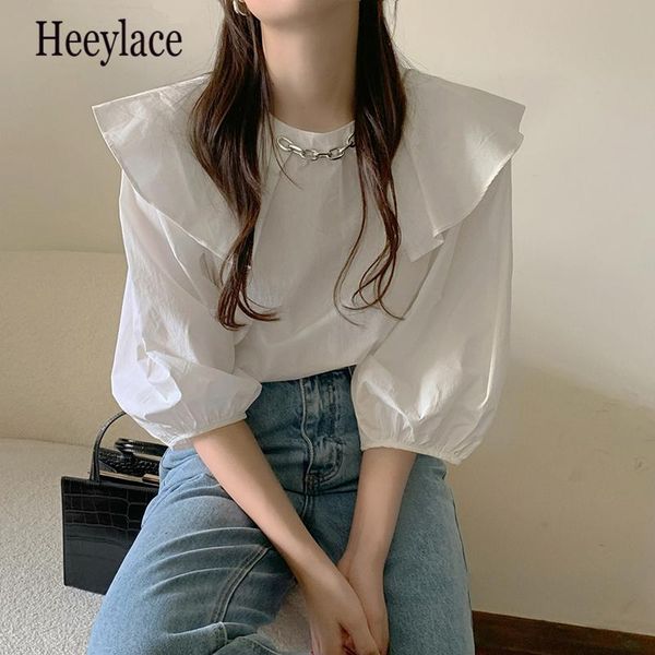 women's blouses & shirts 2021 summer autunm blouse ruffle puff sleeve korean style sweet wild vintage lady short women, White
women's blouses & shirts 2021 summer autunm blouse ruffle puff sleeve korean style sweet wild vintage lady short women, White