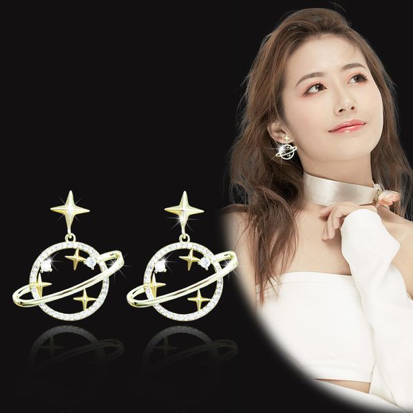 925 silver needle east gate star earrings female korean ins cool style personality temperament sky diamond pendant, Golden
925 silver needle east gate star earrings female korean ins cool style personality temperament sky diamond pendant, Golden