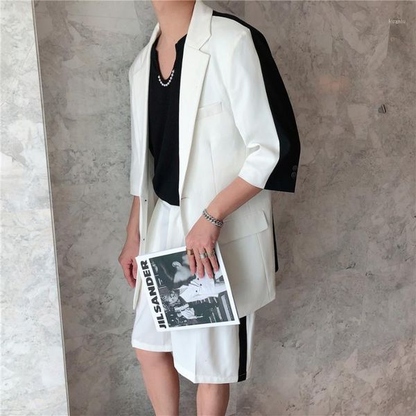 men's suits & blazers japan korea 2021 summer black white stitching groom men suit fashiona medium sleeve color contrast tuxedo, White;black
men's suits & blazers japan korea 2021 summer black white stitching groom men suit fashiona medium sleeve color contrast tuxedo, White;black