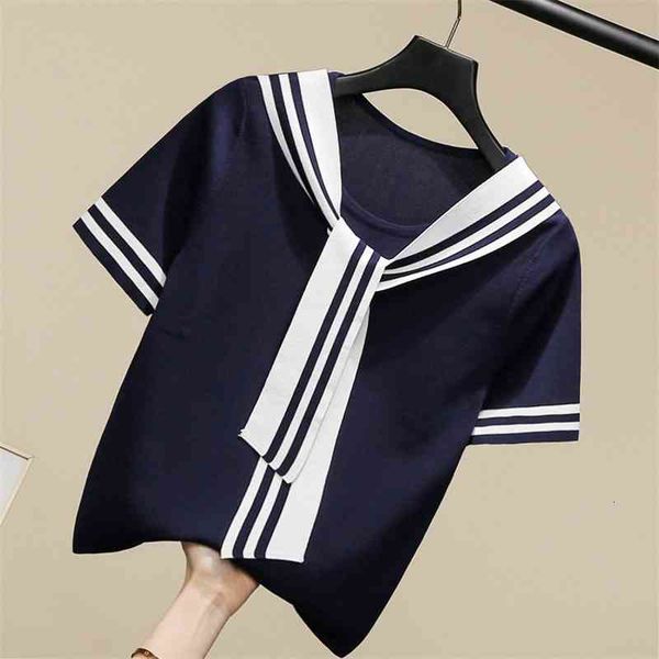 women's knits & tees summer patchwork striped lace up knitted short sleeve pullovers women fashion elegant white blue thin sl
women's knits & tees summer patchwork striped lace up knitted short sleeve pullovers women fashion elegant white blue thin sl