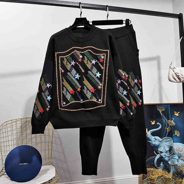pant fashion black tracksuits women knitted outfits handwork rivet embroidery sweater pencil pants 2 piece set female loose knit suit, White
pant fashion black tracksuits women knitted outfits handwork rivet embroidery sweater pencil pants 2 piece set female loose knit suit, White
