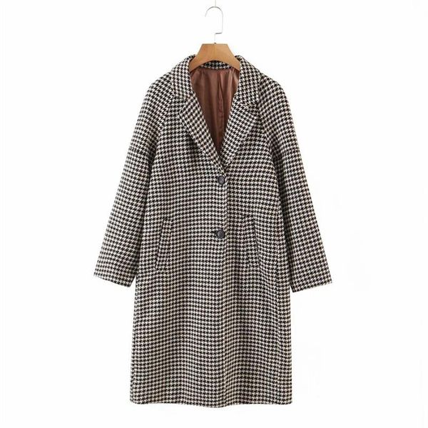 women's wool & blends puwd vintage women houndstooth v neck woolen coats 2021 autumn fashion ladies single breasted outwear girls chic, Black
women's wool & blends puwd vintage women houndstooth v neck woolen coats 2021 autumn fashion ladies single breasted outwear girls chic, Black