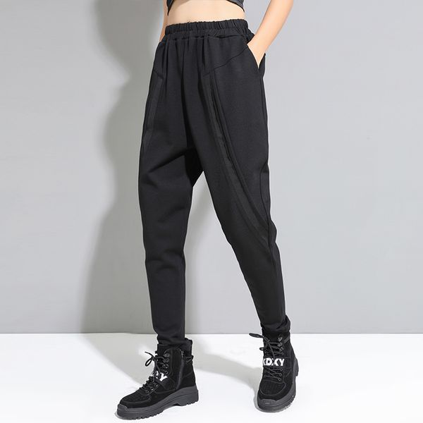 high elastic waist black split joint harem trousers loose fit pants women fashion tide spring autumn 210427, Black;white
high elastic waist black split joint harem trousers loose fit pants women fashion tide spring autumn 210427, Black;white