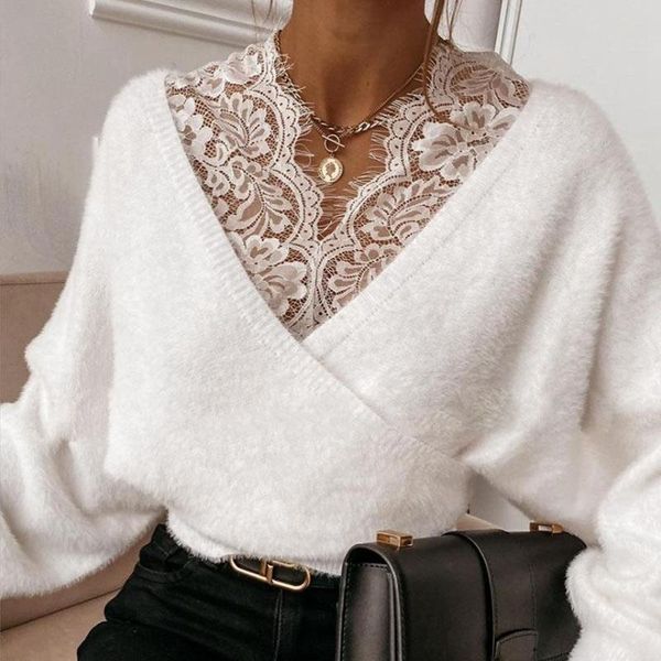 lace wool knitted sweater women 2021 autumn long sleeve v neck patchwork pullover elegant white sweaters women's, White;black
lace wool knitted sweater women 2021 autumn long sleeve v neck patchwork pullover elegant white sweaters women's, White;black
