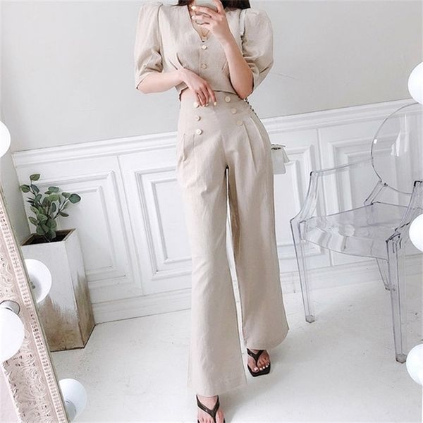 summer two piece set women korean office chic puff short sleeve lady +high waist casual female pants 210603, White
summer two piece set women korean office chic puff short sleeve lady +high waist casual female pants 210603, White