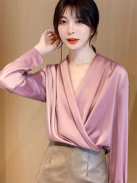 satin design clothing spring women shirts long sleeve chiffon korean office fashion cross v neck blouse f2732, White
satin design clothing spring women shirts long sleeve chiffon korean office fashion cross v neck blouse f2732, White