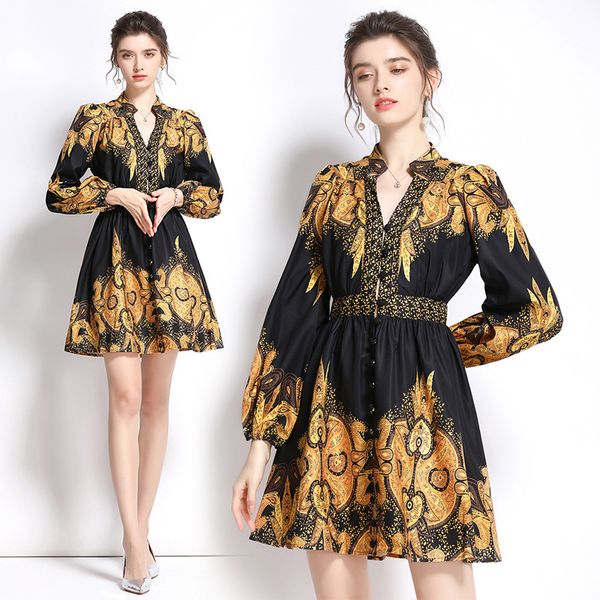 150cm small ethnic print hand button embellishment comfortable breathable long sleeve slim a-line dress, Black;gray
150cm small ethnic print hand button embellishment comfortable breathable long sleeve slim a-line dress, Black;gray
