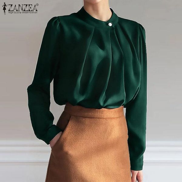 women's blouses & shirts stylish satin women autumn blouse 2022 casual long sleeve pleated blusas female stand collar solid tuni, White
women's blouses & shirts stylish satin women autumn blouse 2022 casual long sleeve pleated blusas female stand collar solid tuni, White