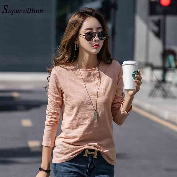 casual slub cotton women's t shirt long sleeve ladies shirts spring bottoming femme tshirt pink white green t-shirt 210324
casual slub cotton women's t shirt long sleeve ladies shirts spring bottoming femme tshirt pink white green t-shirt 210324