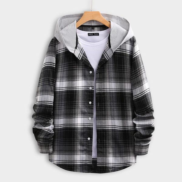 men's casual shirts european size 2021 spring and summer cotton color matching long-sleeved youth hooded plaid shirt male 287, White;black
men's casual shirts european size 2021 spring and summer cotton color matching long-sleeved youth hooded plaid shirt male 287, White;black