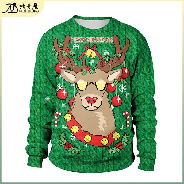 christmas new digital printing green reindeer pullover round neck christmas couple's sweater, Black
christmas new digital printing green reindeer pullover round neck christmas couple's sweater, Black
