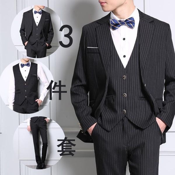 men's suits & blazers striped suit three piece business casual slim suit-, White;black
men's suits & blazers striped suit three piece business casual slim suit-, White;black