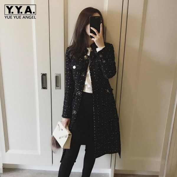 women's wool & blends elegant ladies tweed coat autumn winter office slim fit medium long jackets streetwear stand collar single breast, Black
women's wool & blends elegant ladies tweed coat autumn winter office slim fit medium long jackets streetwear stand collar single breast, Black