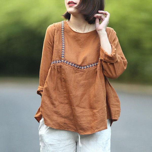 women's blouses & shirts literary female embroidery linen cotton femme loose round neck doll shirt long sleeve autumn casual roupa fem, White
women's blouses & shirts literary female embroidery linen cotton femme loose round neck doll shirt long sleeve autumn casual roupa fem, White