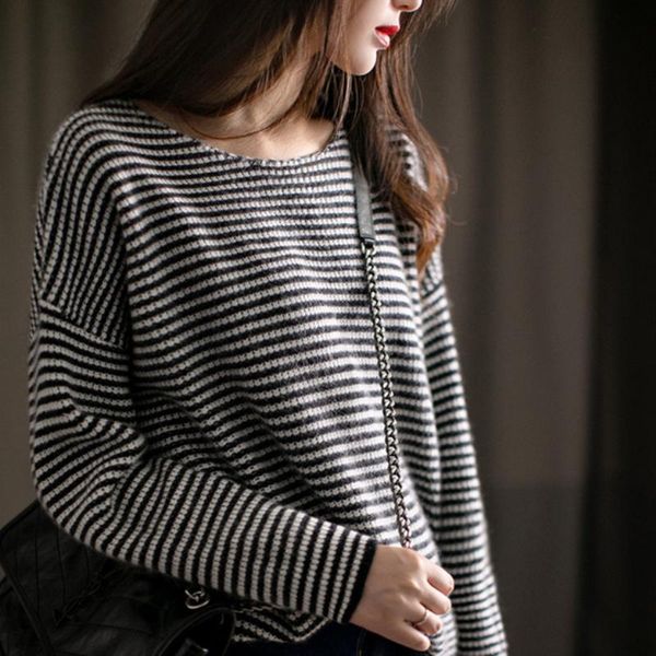 women's sweaters european and american round neck loose sweater long-sleeved knitted cashmere wool spring autumn coat, White;black
women's sweaters european and american round neck loose sweater long-sleeved knitted cashmere wool spring autumn coat, White;black