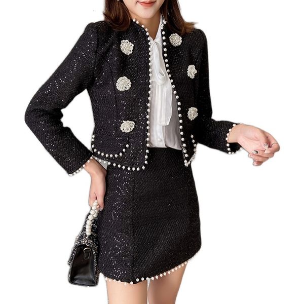 set of two female parts autumn elegant black clothes pearl beads tweed jacket and mini skirt suit suits 3kpj
set of two female parts autumn elegant black clothes pearl beads tweed jacket and mini skirt suit suits 3kpj