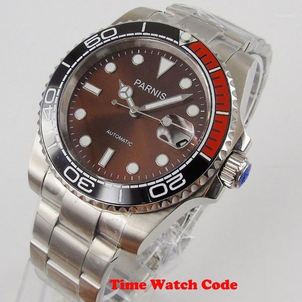 40mm automatic men's wristwatch coffee dial sapphire glass date window ceramic bezel magnifier bracelet mechanical watch wristwatches, Slivery;brown
40mm automatic men's wristwatch coffee dial sapphire glass date window ceramic bezel magnifier bracelet mechanical watch wristwatches, Slivery;brown