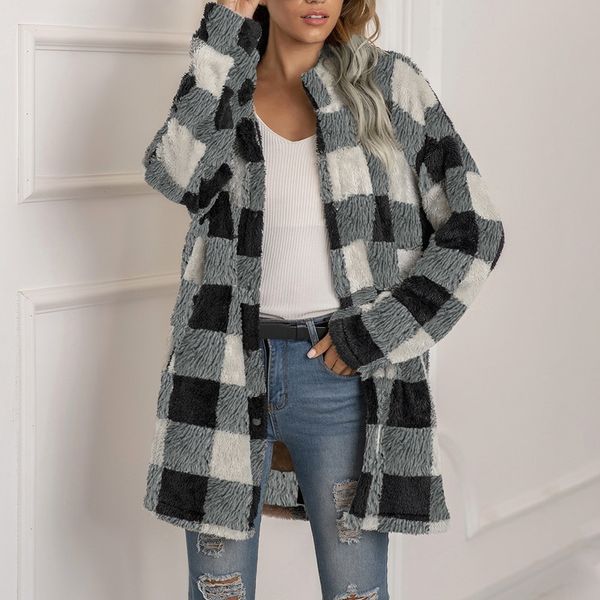 ladies check pattern jacket coat women plaid woolen shirt jackets fashion button lapel coats streetwear woolens overcoat, Black
ladies check pattern jacket coat women plaid woolen shirt jackets fashion button lapel coats streetwear woolens overcoat, Black